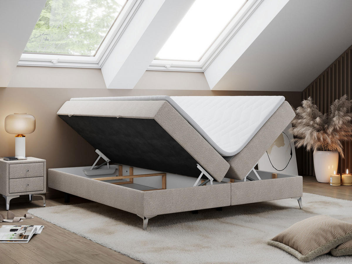 BOXBETT LESS 200/200 Beige Struktur - H3 - Beige, Holz/Textil (200/200cm) - MKS