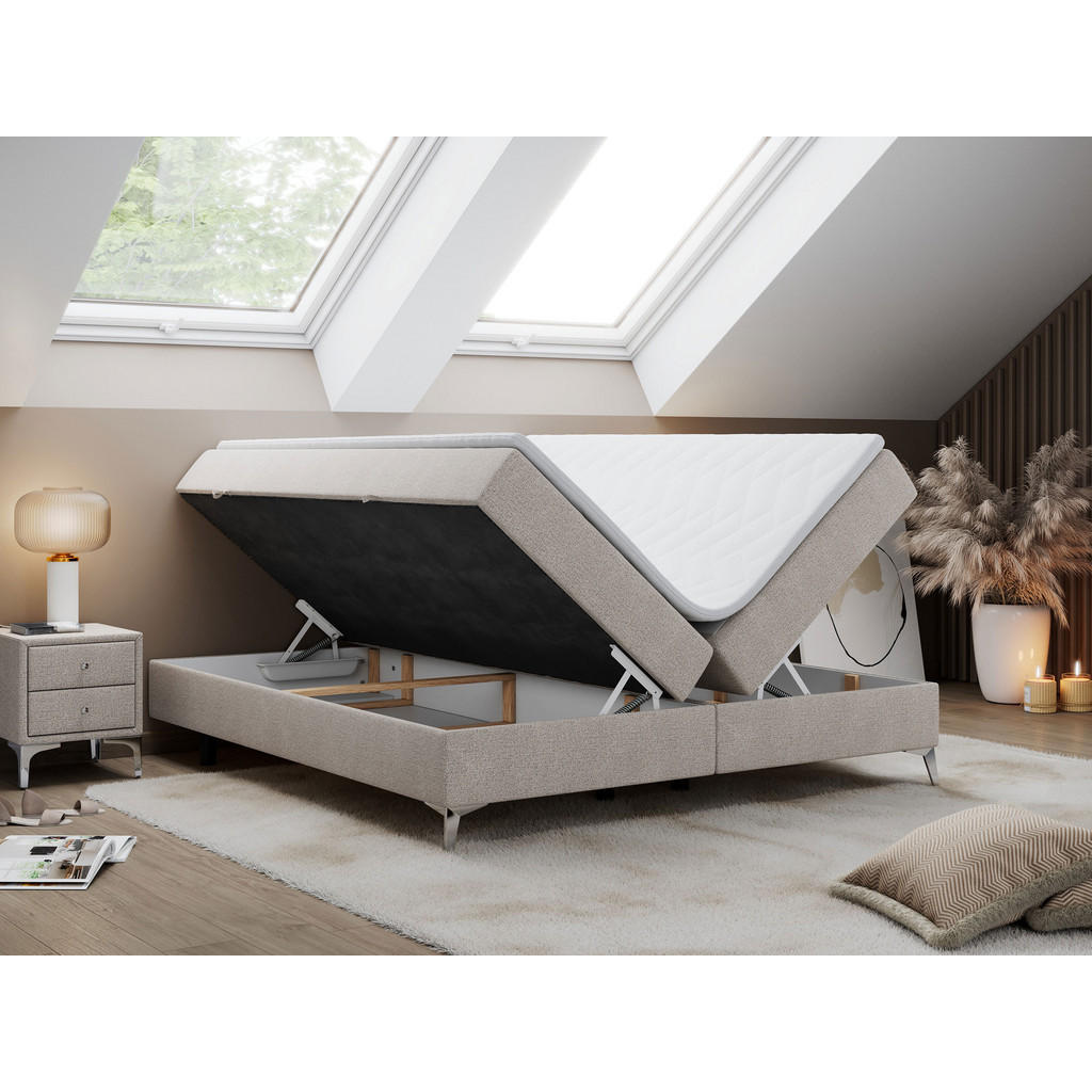 Thumbnail - MKS Boxbett, Beige, Textil, 2-Sitzer, H4, Rechteckig, 160x200 cm, Schlafzimmer, Betten, Boxspringbetten