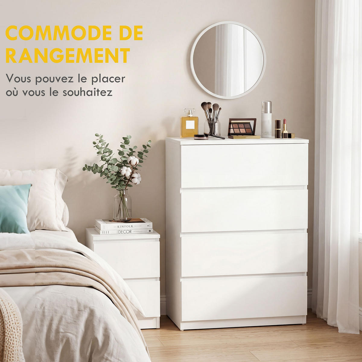 KOMMODE Weiß grifflos 60/40/80 cm - Weiß, Holzwerkstoff (60/80/40cm) - PANGIVO