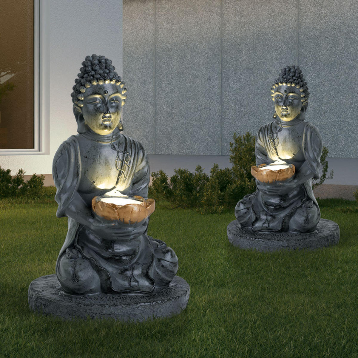 LED AUSSENLEUCHTE Buddha Grau 2er Set - Grau, Kunststoff (18/18/28cm) - Globo Lighting