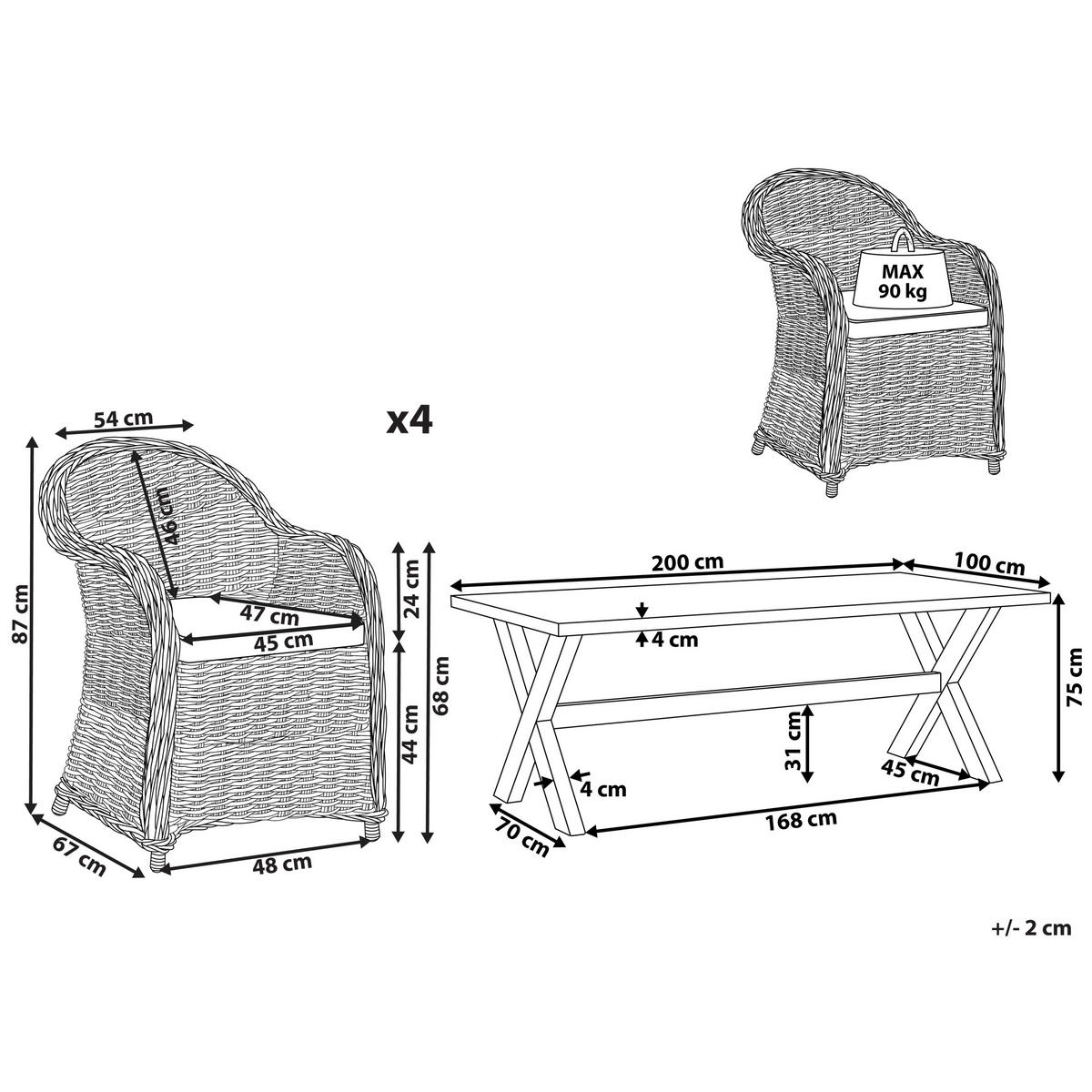 GARTENMÖBEL SET 4-Sitzer Rattan natürlich Auflagen cremeweiß Susua/Olbia - Hellbraun/Beige, Naturmaterialen - Beliani