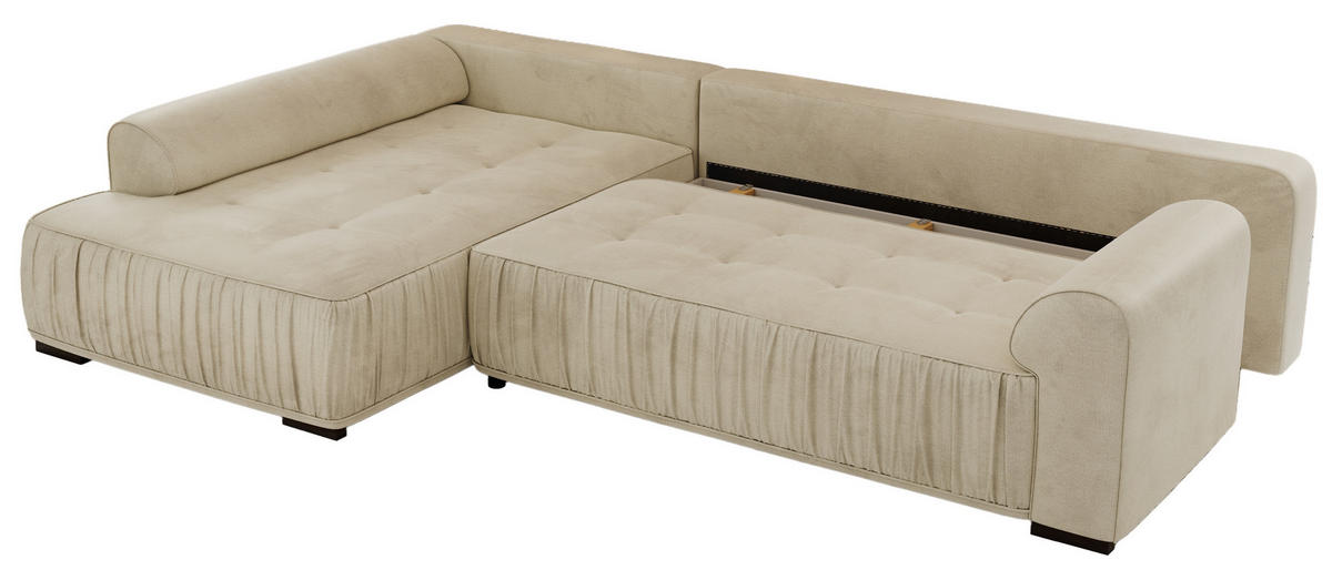 ECKSOFA ORTA Beige Velvet - Links - Beige/Schwarz, Textil (325/200cm) - MKS