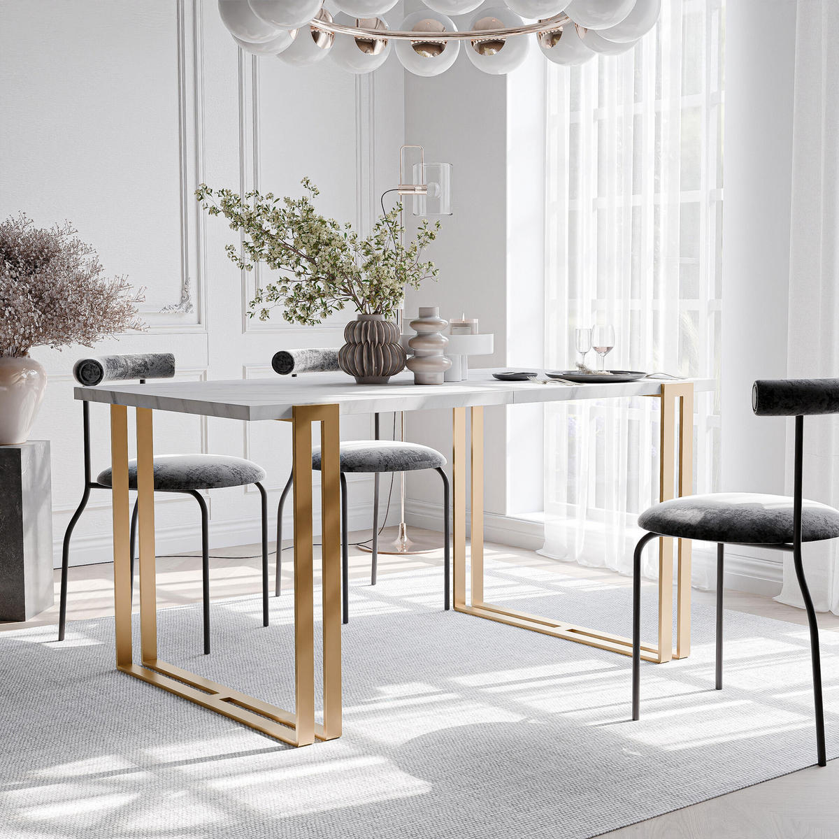 TISCH ausziehbar aus MDF, Weiß - Goldfarben/Weiß, Holzwerkstoff (120/80/76cm) - Idohome