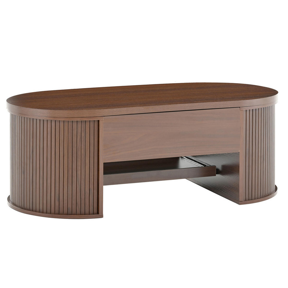 COUCHTISCH Anhebbar Walnussoptik Gebogene Holzseiten Ausziehbares Regal - Braun, Holz (125.1/60.96/14.61cm) - FLIEKS