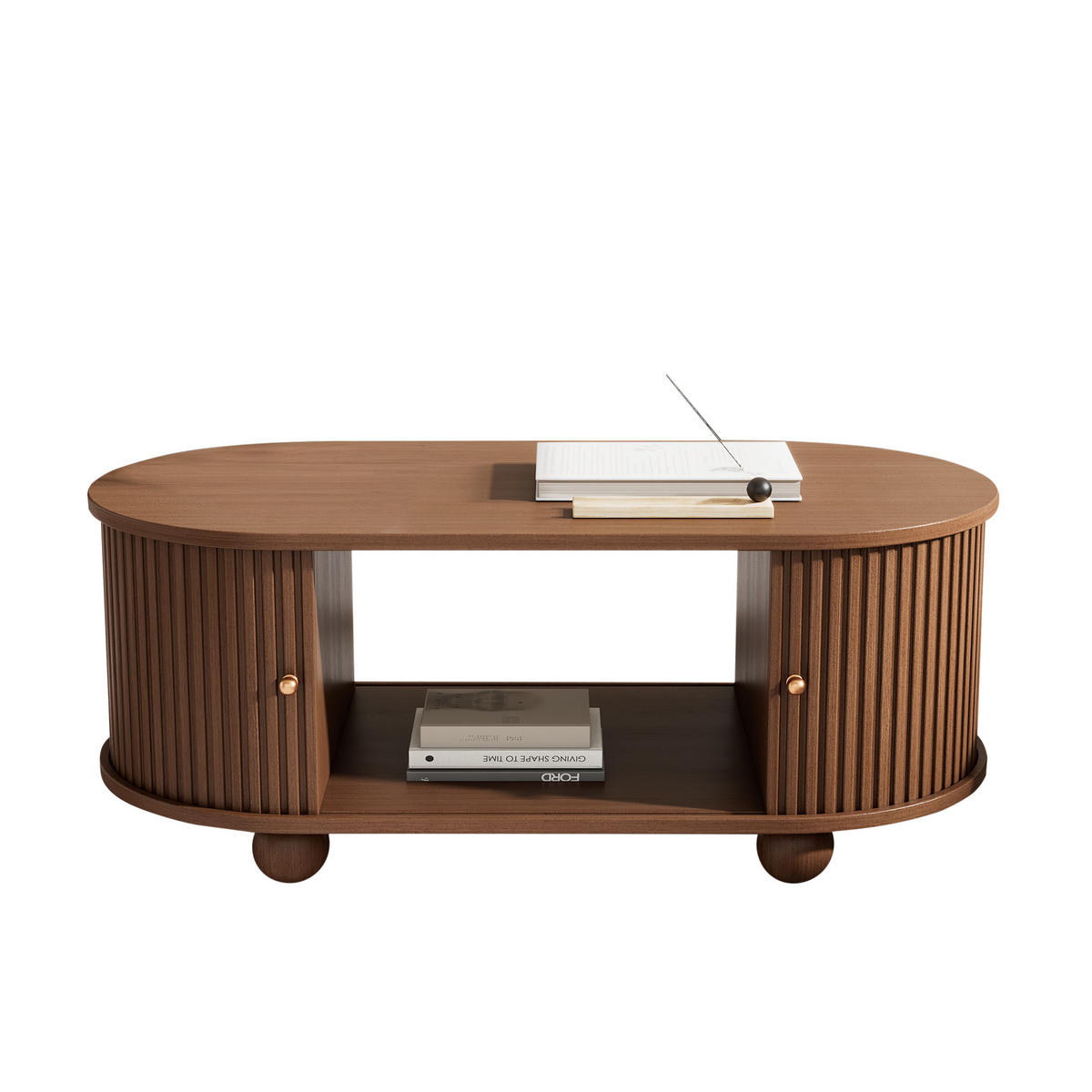 COUCHTISCH in Walnussfarben mit Stauraum und Schiebetüren für Wohnzimmer, B100/T50/H40 cm - Walnussfarben, Holz/Holzwerkstoff (50/100/40cm) - STILVORA