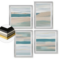 WANDBILDER 4er Set - 50x50 cm & 40x60 cm Silberner Rahmen - Abstrakte blaue Landschaften - Silberfarben, Kunststoff (50/50cm) - ArtPrintCave