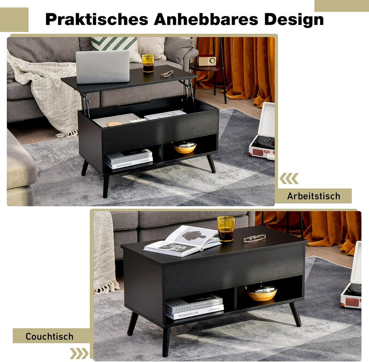 SOFATISCH Schwarz - Schwarz, Holz (40/80/45cm) - COSTWAY