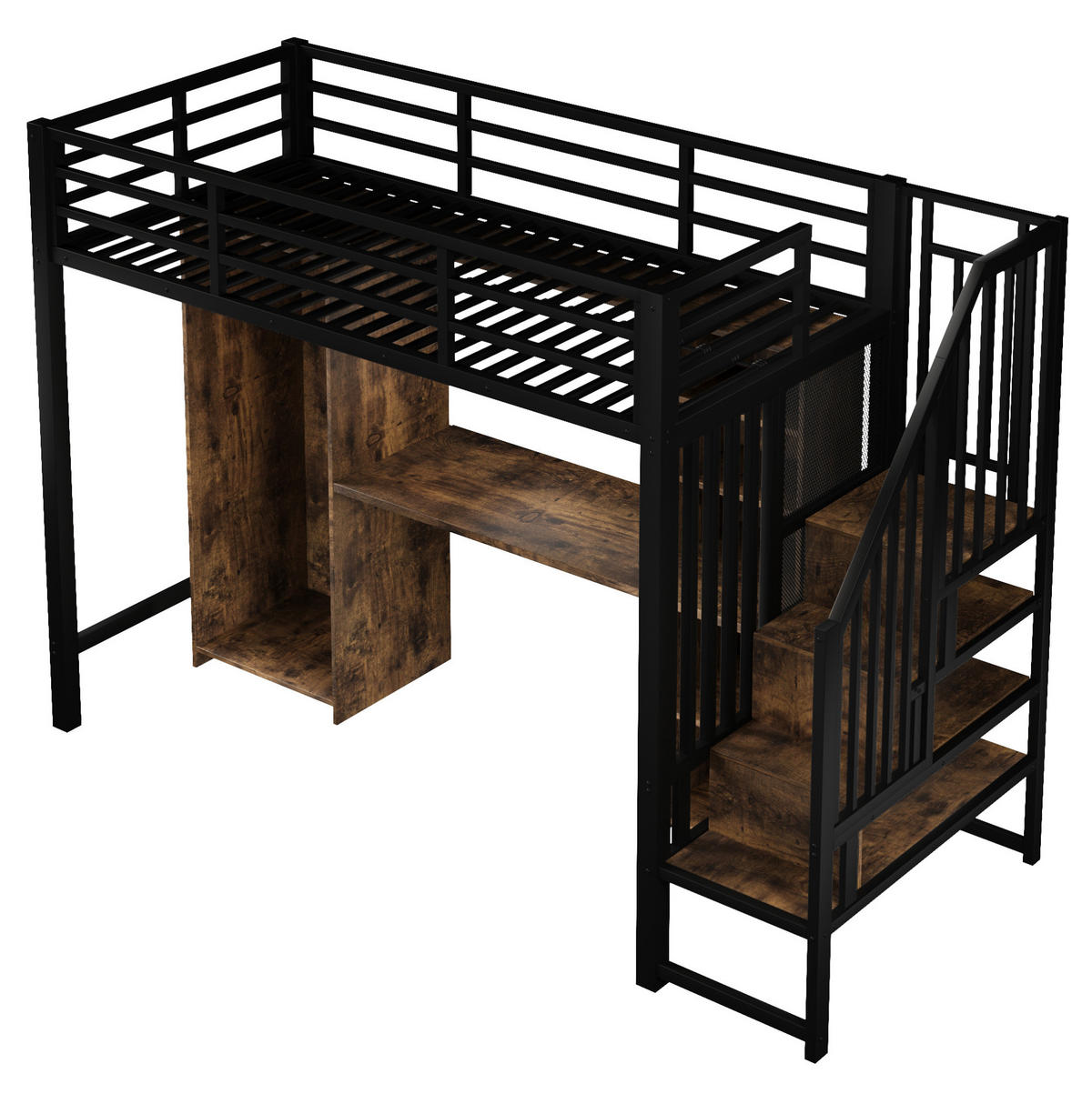 HOCHBETT 90/200 cm Schwarz aus Metall mit Stauraum und Schreibtisch - Schwarz, Metall (90/200cm) - OKMYHOME