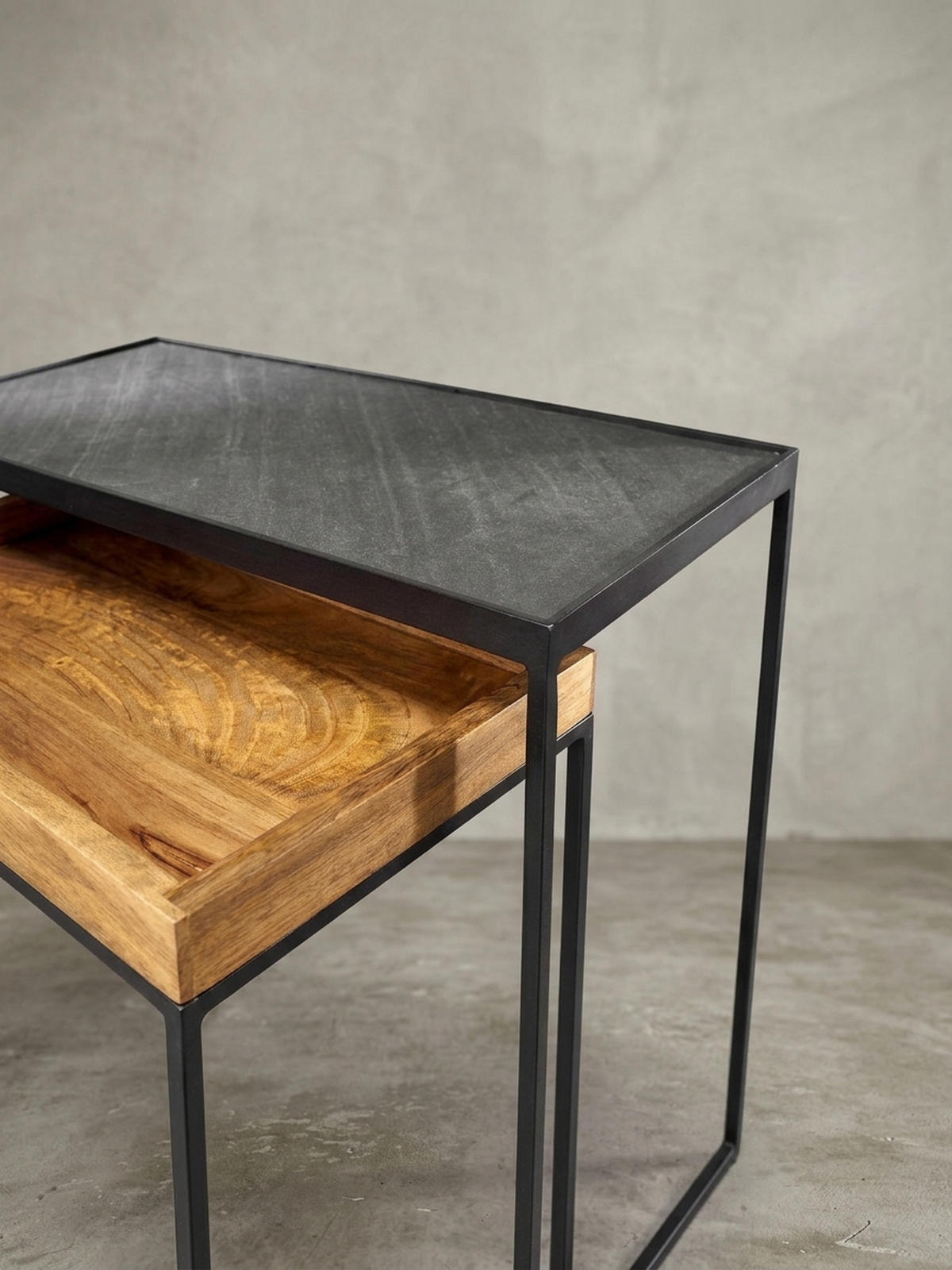 BEISTELLTISCH Set – Mango Massivholz Eisen Anthrazit Braun Industrial - Schwarz/Braun, Holz/Metall (30/60/50cm) - KADIMA DESIGN