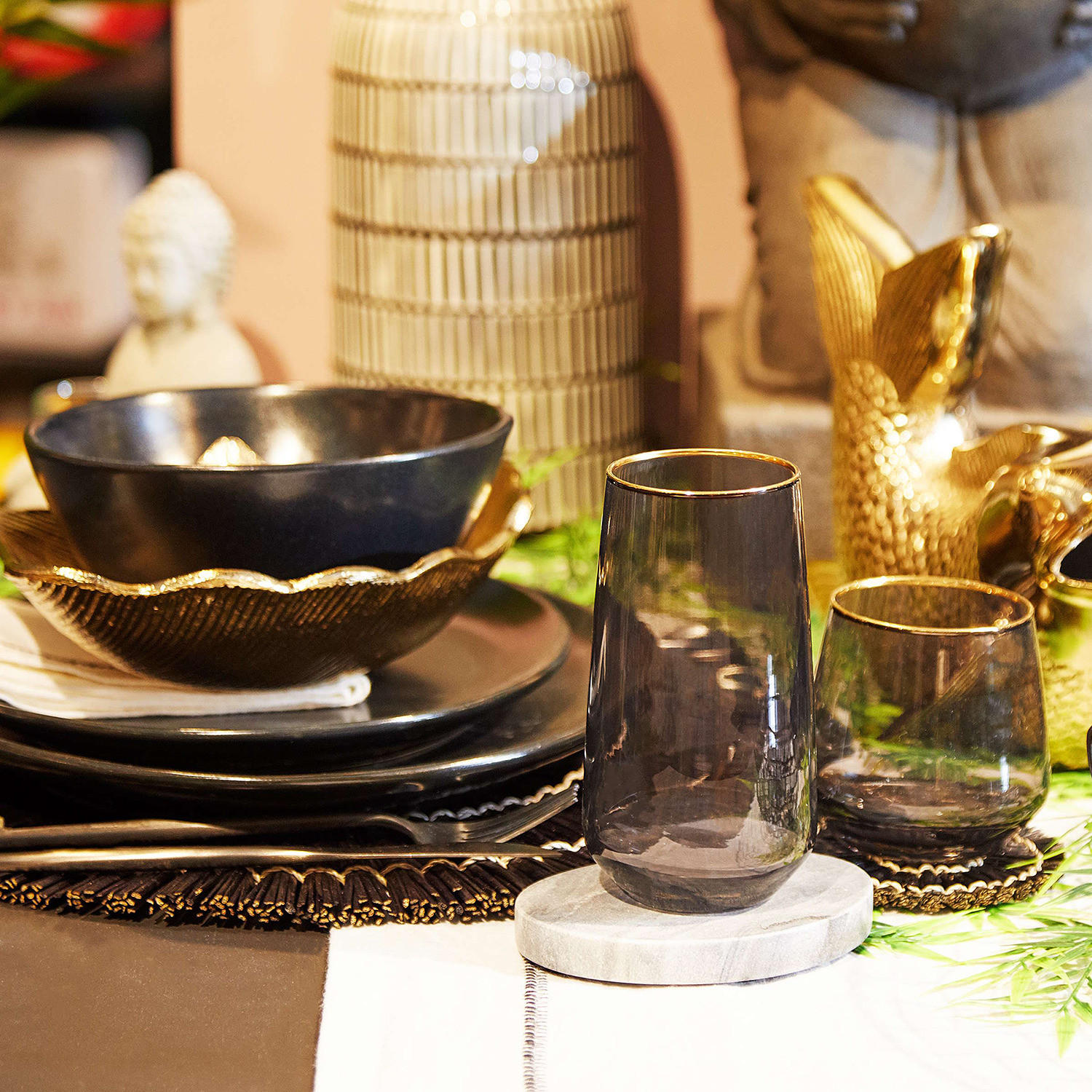 LONGDRINKGLAS (6er Set) Touch Of Gold - Grau, Glas (0.48L) - BUTLERS