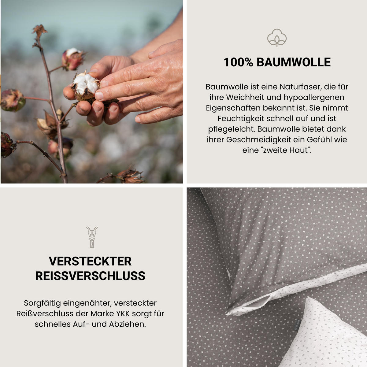 BETTWÄSCHESET Millie - Renforcé - 2-teilig - 155 x 220 cm - Grau - Grau, Textil (155/220cm) - SCHIESSER