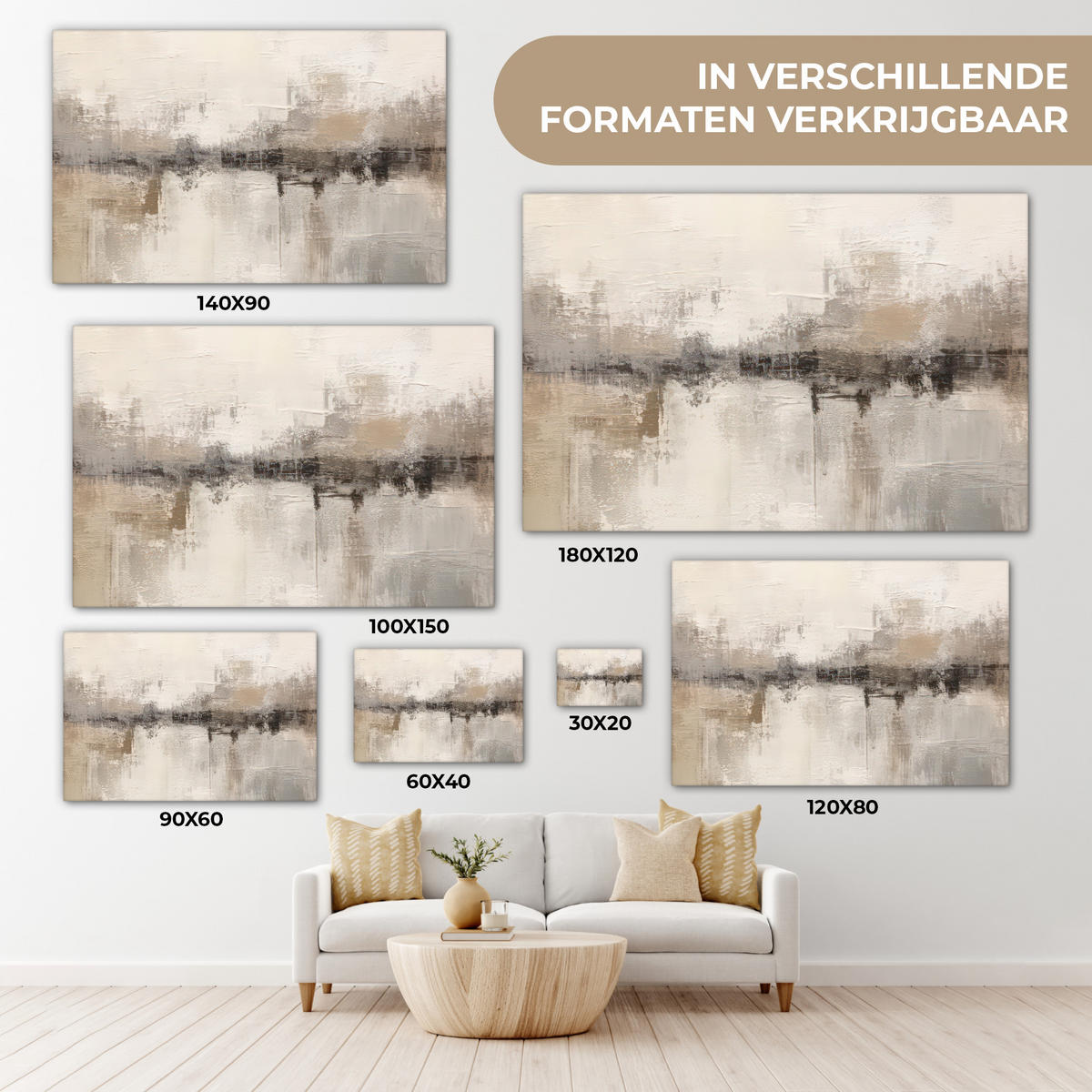 LEINWANDBILD Moderne Kunst - Abstrakt - Beige Deko Schlafzimmer 30x20 cm - Beige, Textil (30/20cm) - MuchoWow