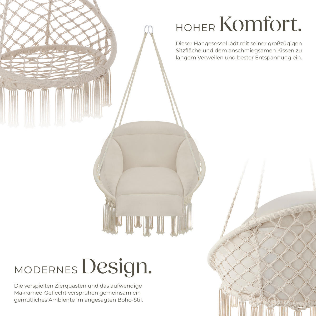 HÄNGESESSEL Samira,80 x 81 x 139 cm,beige - Beige, Kunststoff (80/139/81cm) - tectake