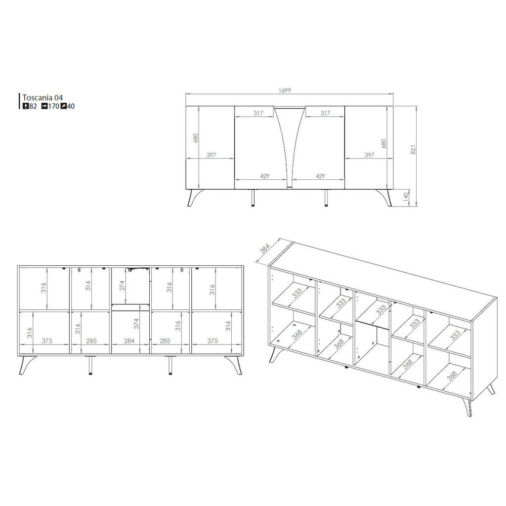 Thumbnail - Feldmann-Wohnen Wohnzimmer-Set, Braun, Schwarz, Holz, 1 Schubladen, Rechteckig, 445x152x40 cm, Wohnzimmer, Wohnwände, An...