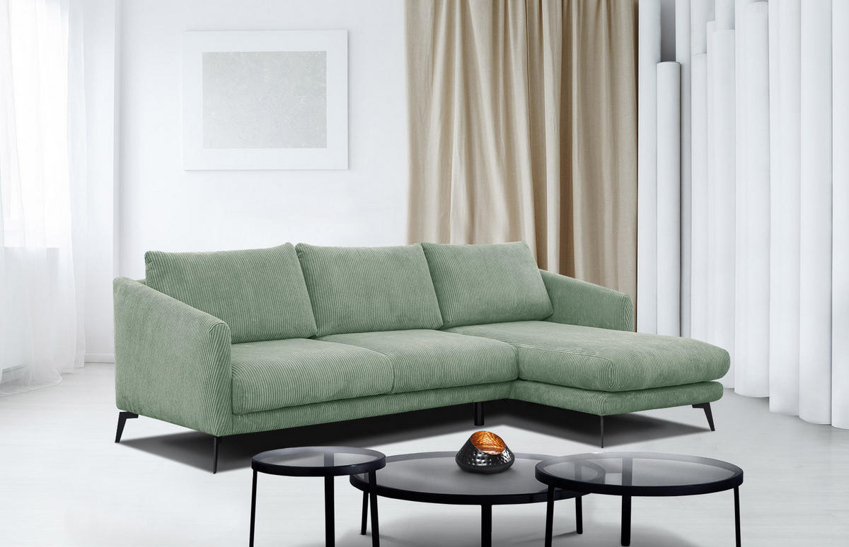 ECKSOFA VILT 4-Sitzer, mintgrün - Schwarz/Mintgrün, Holzwerkstoff/Textil (255/156cm) - Courtois Laville