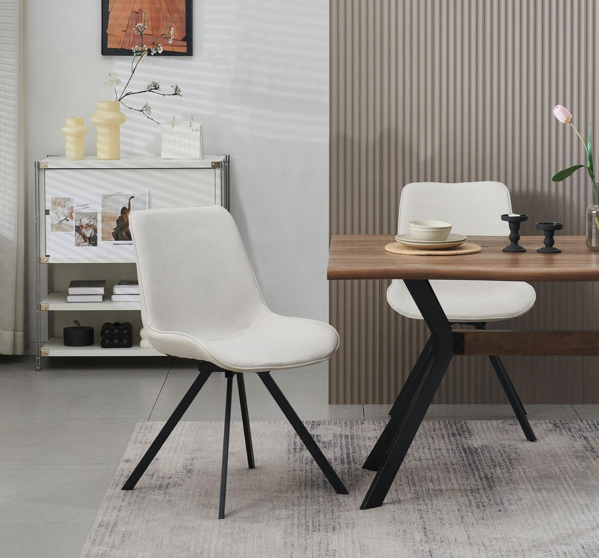 DREHSTUHL 2er Set Rio Stühle in Creme - gemütliches Design - B/H/T: 52x85x61 cm - Creme, Textil (61/85/52cm)