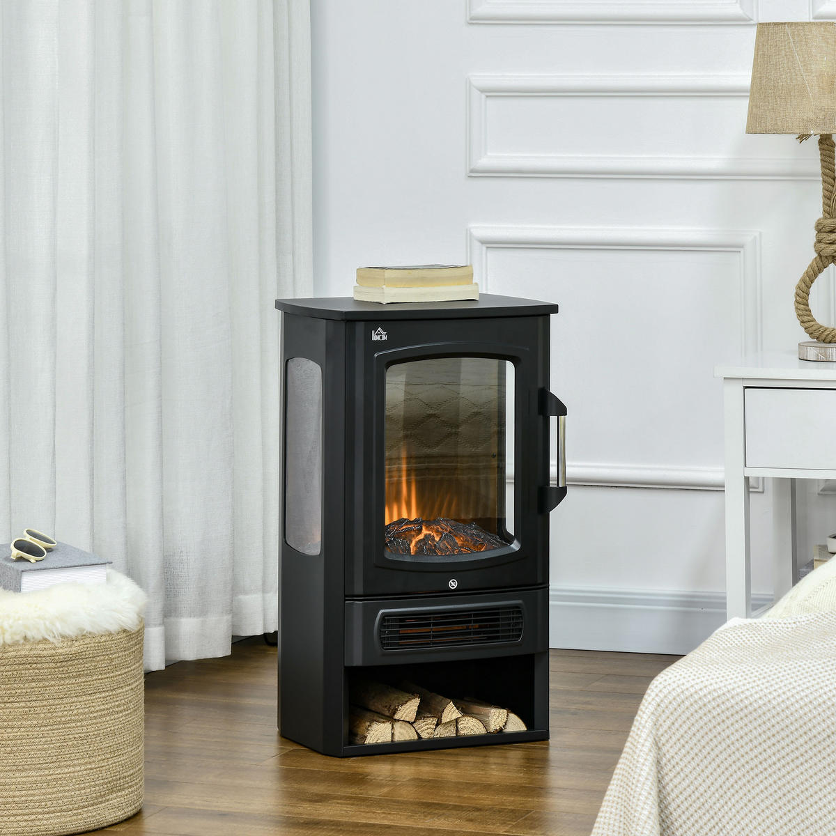 ELEKTROKAMIN, 1000/2000W, mit 2 Heizstufen, Stahl, Schwarz, 44,5 x 32 x 74 cm - Schwarz, Metall (32/74/44.5cm) - HOMCOM