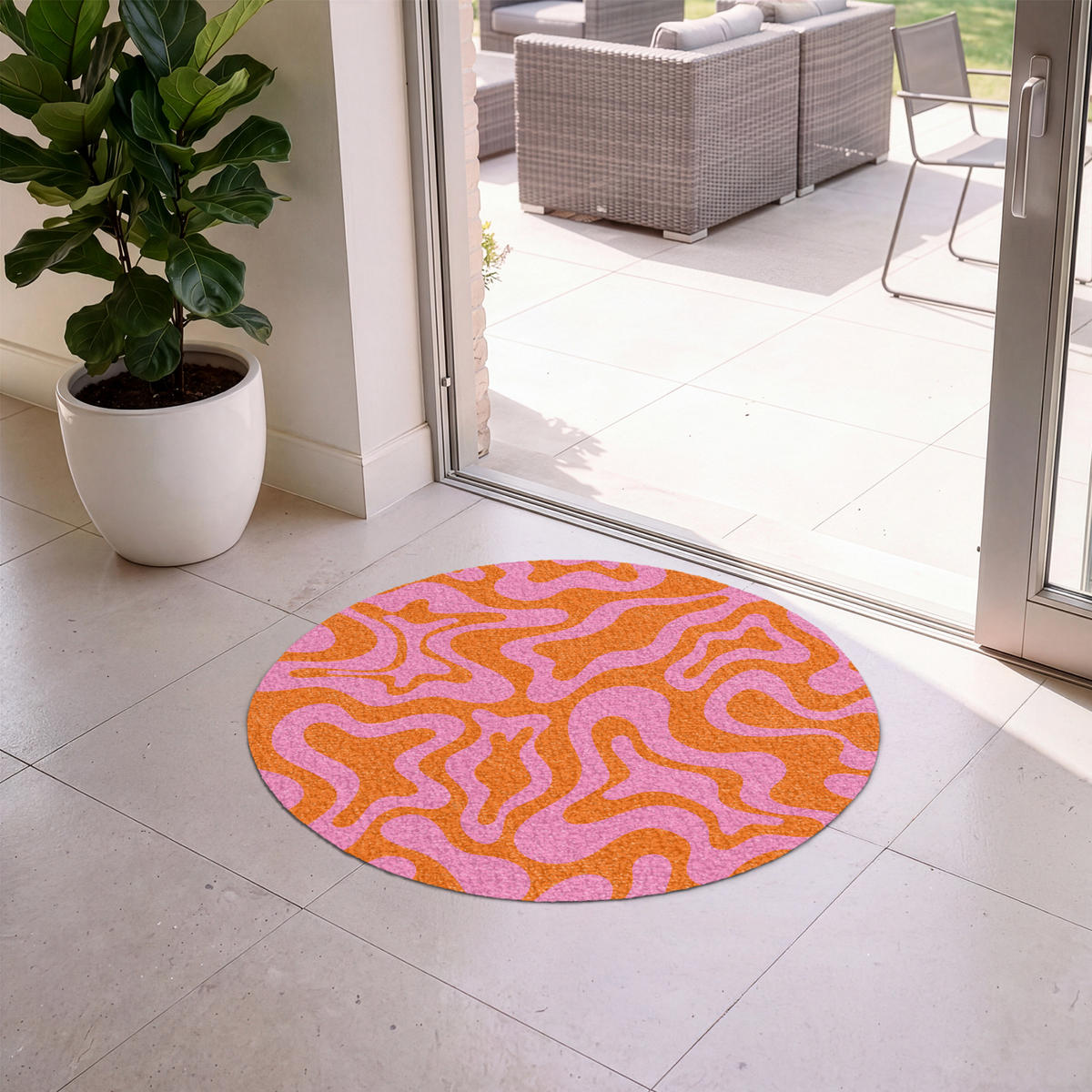 ROHOŽKA Vzor - růžová - oranžová - abstraktní - moderní 90x90 cm - růžová, textil/umělá hmota (90/0.4cm) - MuchoWow