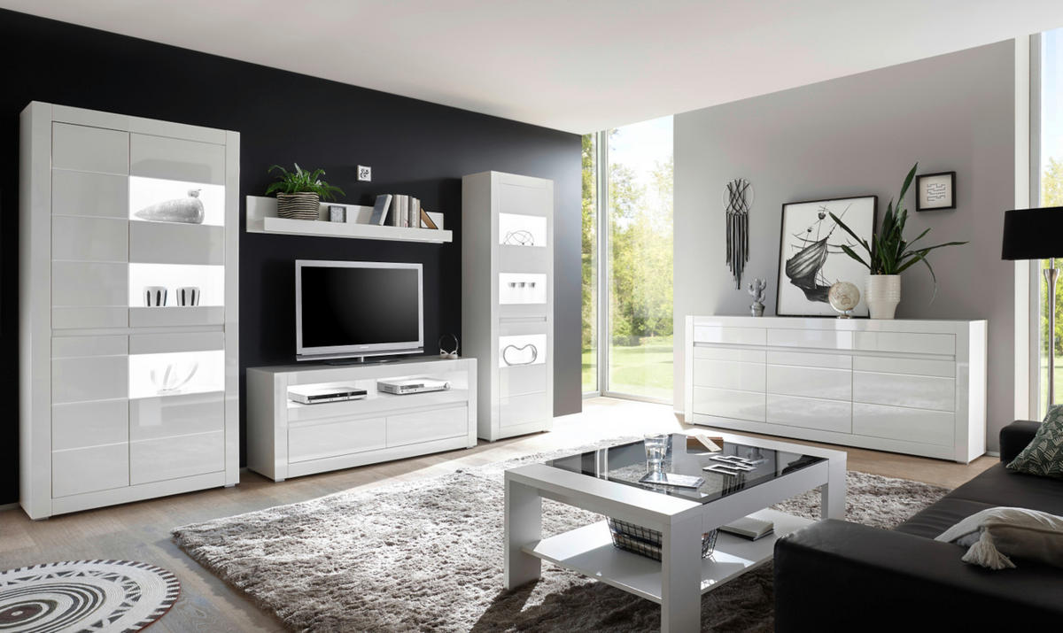 VITRINE Hochglanz weiß, mit weiß oder grau 100 cm, Kommode mit Soft-Close - Weiß Hochglanz/Weiß, Glas/Holzwerkstoff (100/112/35cm) - Furn.Design