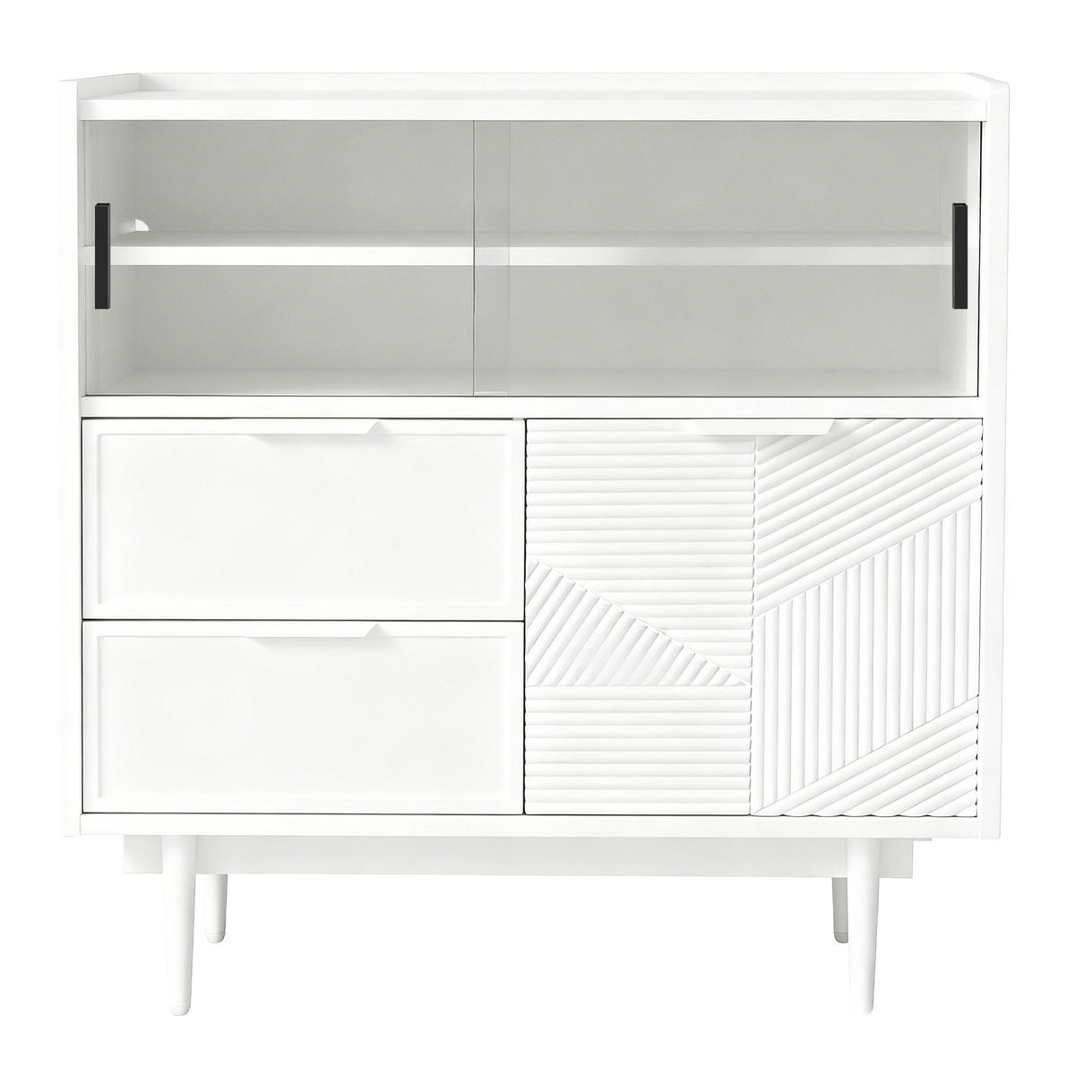 SIDEBOARD weiß 80 cm mit 16-farben led, glasschiebetüren & struktur-front - Weiß, Holzwerkstoff (80/80/35cm) - Urban Meuble