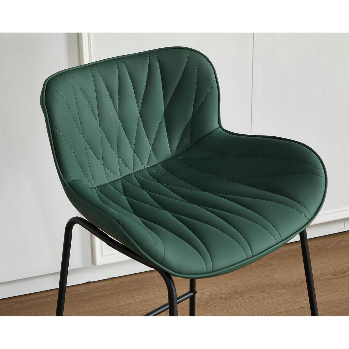 BARHOCKER 4er Set Grün Steppdesign Kunstleder Metallfüße - Grün, Kunststoff (52.6/87/52.5cm)