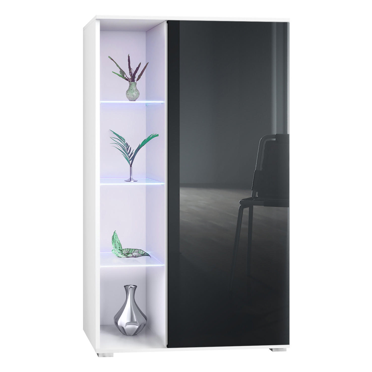 Vladon Vitrine Schwarz Hochglanz 71.5x134x35 cm