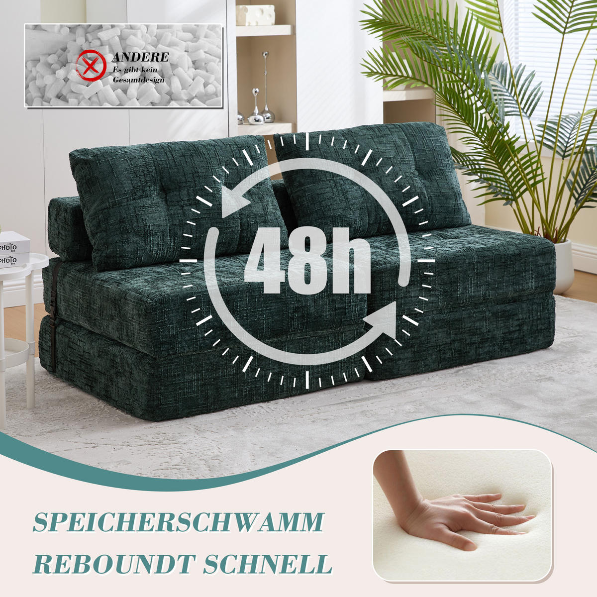 STOFFSOFA Grün inkl. Kissen, klappbar Relaxsessel 79x180cm - Grün, Textil (79/57/79cm) - PARAFTA HOME