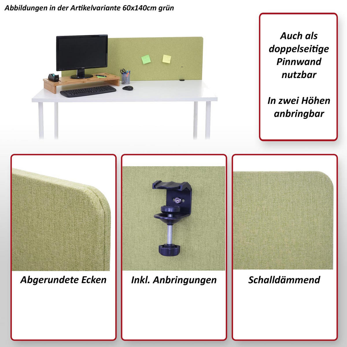 AKUSTIK-TISCHTRENNWAND Grau - Grau, Textil (65/60/2cm) - MCW