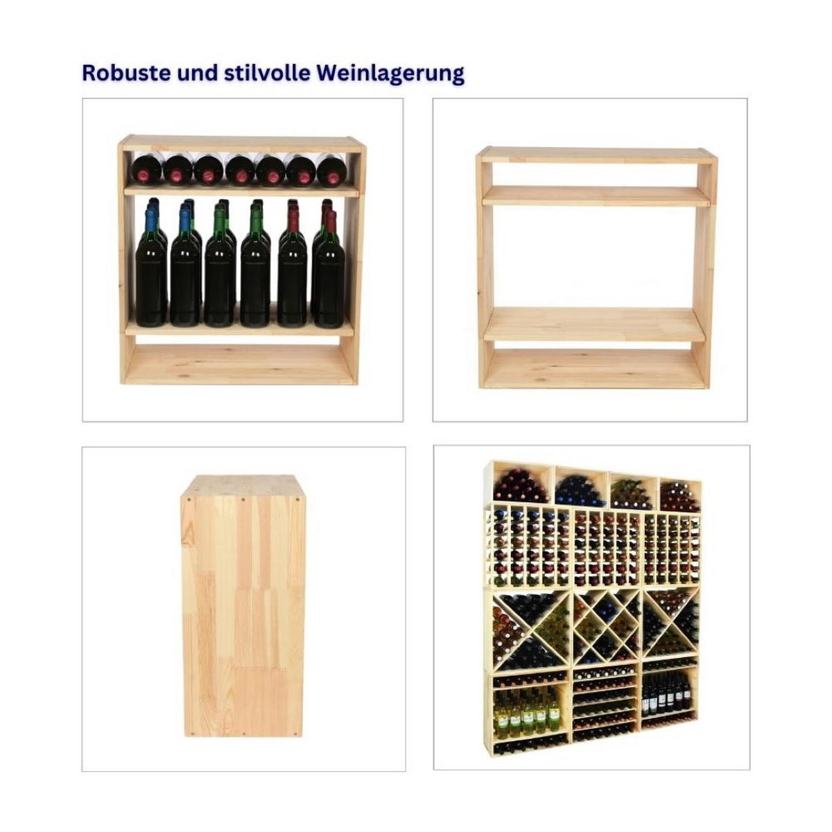 WEINREGAL Vincellar Mod 60x60x30 cm Standflaschen Modul Für 32 Flaschen Massives Kiefernholz Natur - Naturfarben, Holz (60/60/30cm) - PROREGAL