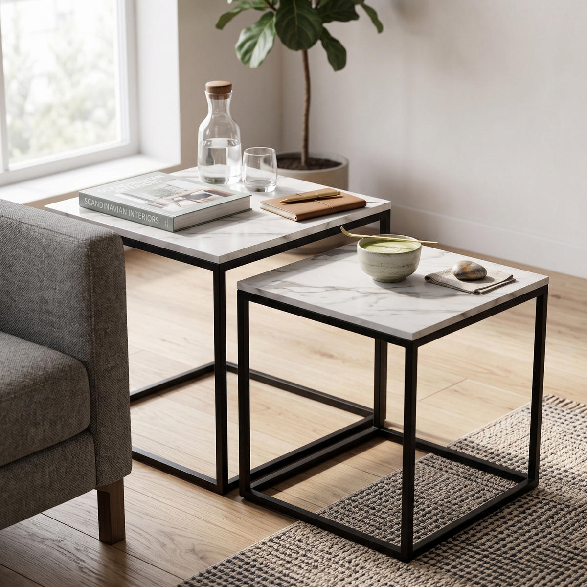 COUCHTISCH 2er-Set quadratisch Schwarz, Weiß - Weiß, Metall (50/50/50.5cm) - SCENA LIVING