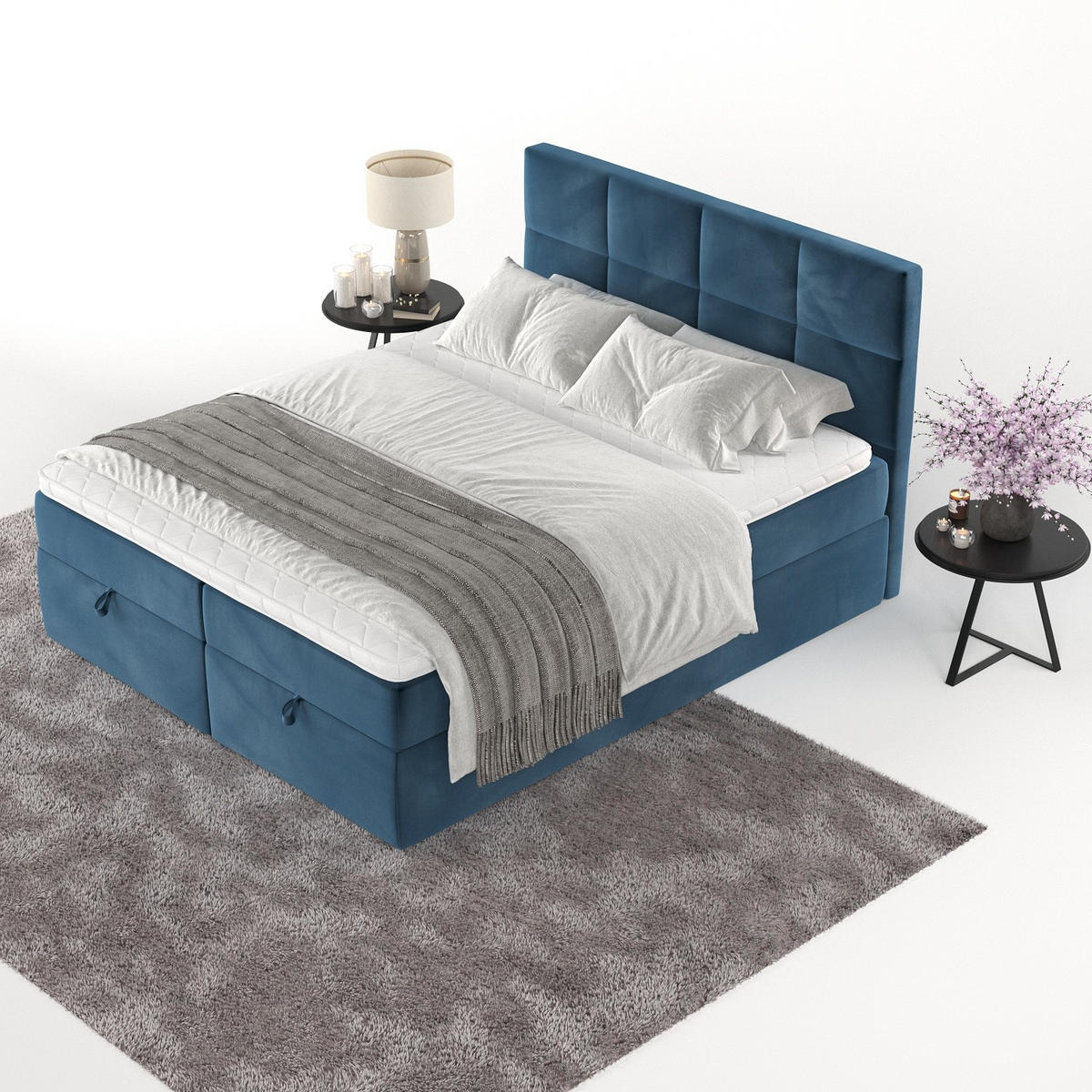 BOXBETT Velto 200/200 cm Dunkelblau im Kronos Stoff - Schwarz/Dunkelblau, Holz/Holzwerkstoff (200/200cm) - AltaBeds