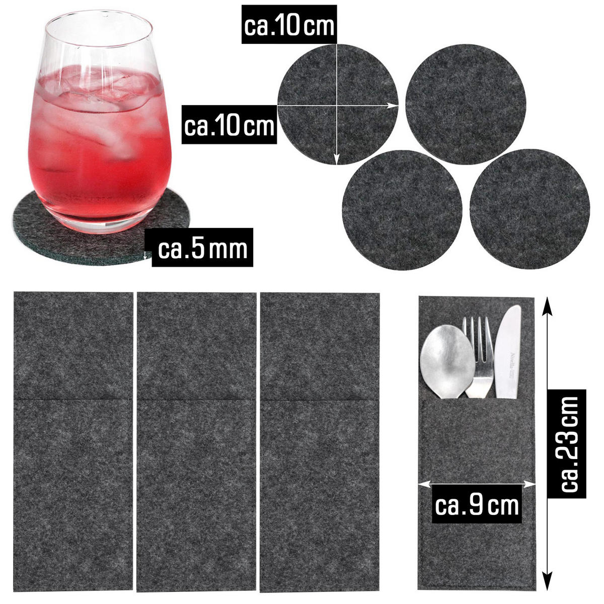 TISCHSET aus Filz, 12er Set 43/30 cm Grau - Grau, Kunststoff (43/30/1cm) - Dunedesign