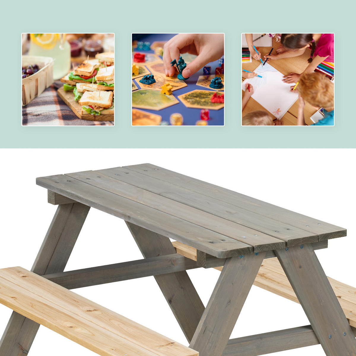KINDERSITZGRUPPE - Eichefarben/Grau, Holz - Relaxdays
