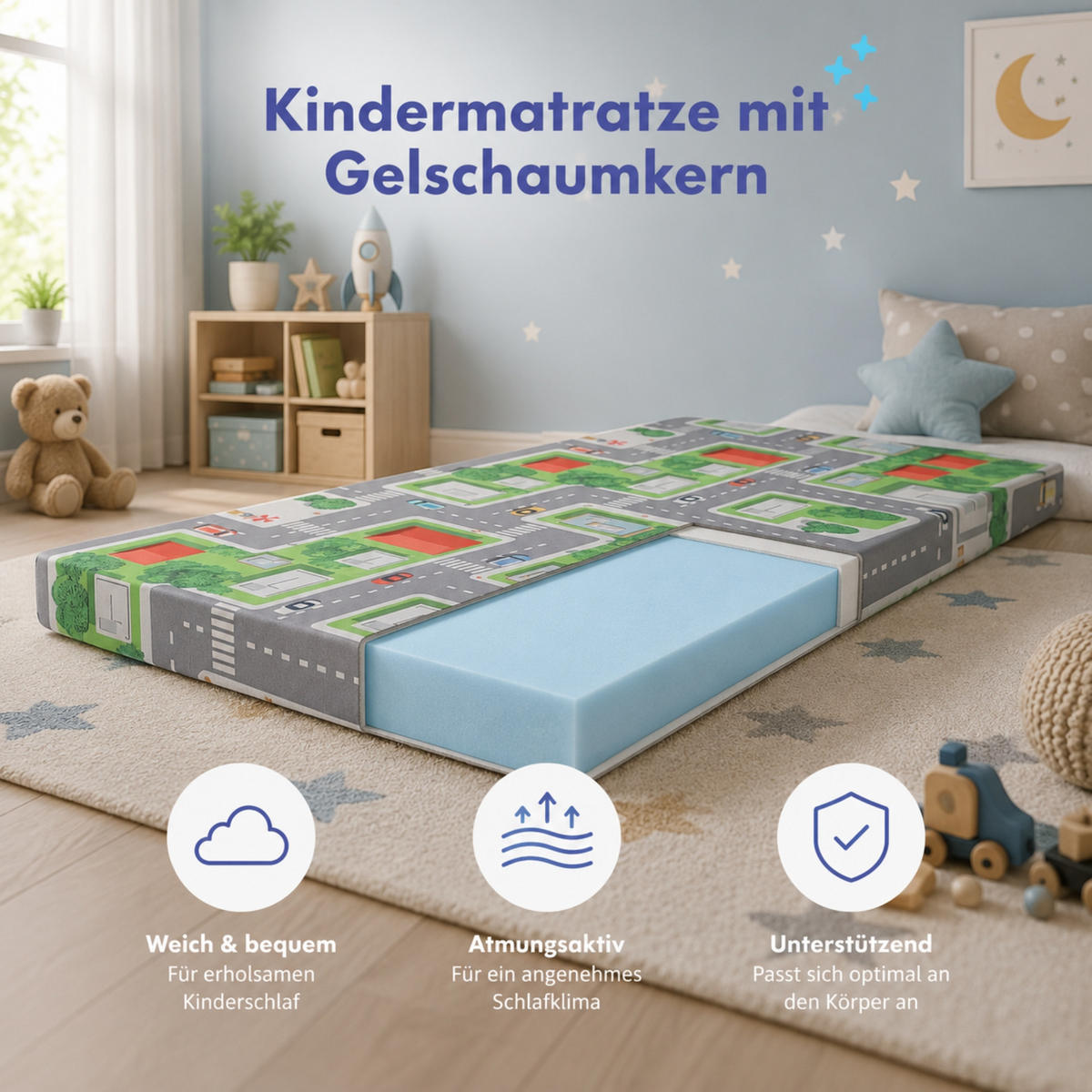 KINDERREISEBETT Matratze 60x120 cm - Blau, Textil - Arensberger