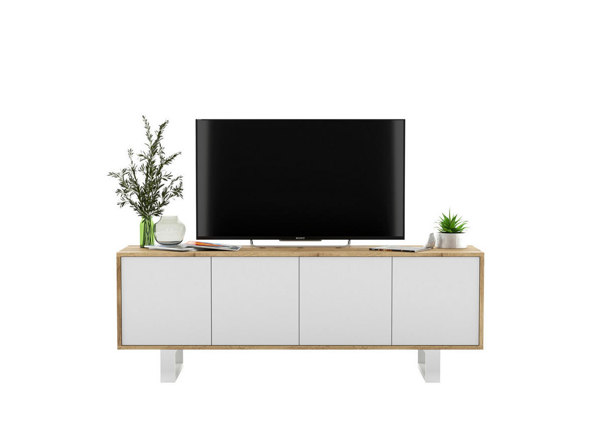 TV-SCHRANK Apollo2 Eiche wotan Weiß Matt mit Metallbeinen 150 cm - Weiß, Holzwerkstoff/Metall (150/53/35cm) - Meble Lindner