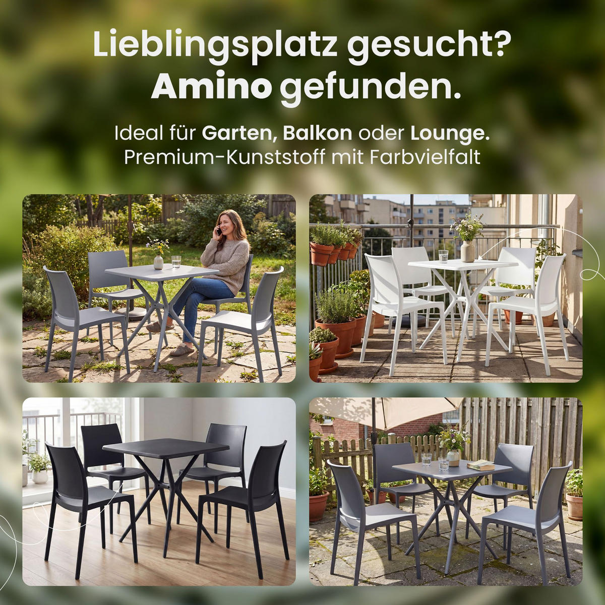 GARTENSITZGRUPPE 4 Kunststoff Schwarz - Schwarz, Kunststoff - CLP
