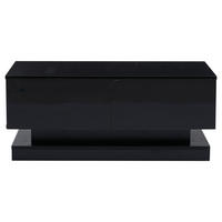 COUCHTISCH Schwarz 90/50/38 cm mit LED-Beleuchtung und Schubladen - Schwarz, Holzwerkstoff (50/90/38cm) - PANGIVO