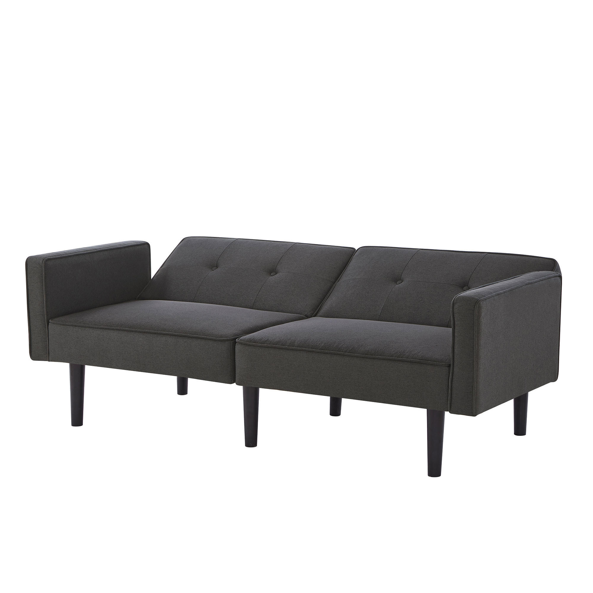 SCHLAFSOFA 2-in-1 mit unabhängig verstellbaren Rückenlehnen Baumwoll-Leinen Antique Black 160/90/42 cm - Schwarz, Kunststoff (176/74/76cm) - OKWISH