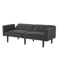SCHLAFSOFA 2-in-1 mit unabhängig verstellbaren Rückenlehnen Baumwoll-Leinen Antique Black 160/90/42 cm - Schwarz, Kunststoff (176/74/76cm) - OKWISH