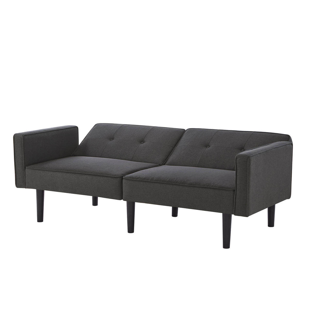 SCHLAFSOFA 2-in-1 mit unabhängig verstellbaren Rückenlehnen Baumwoll-Leinen Antique Black 160/90/42 cm - Schwarz, Kunststoff (176/74/76cm) - OKWISH