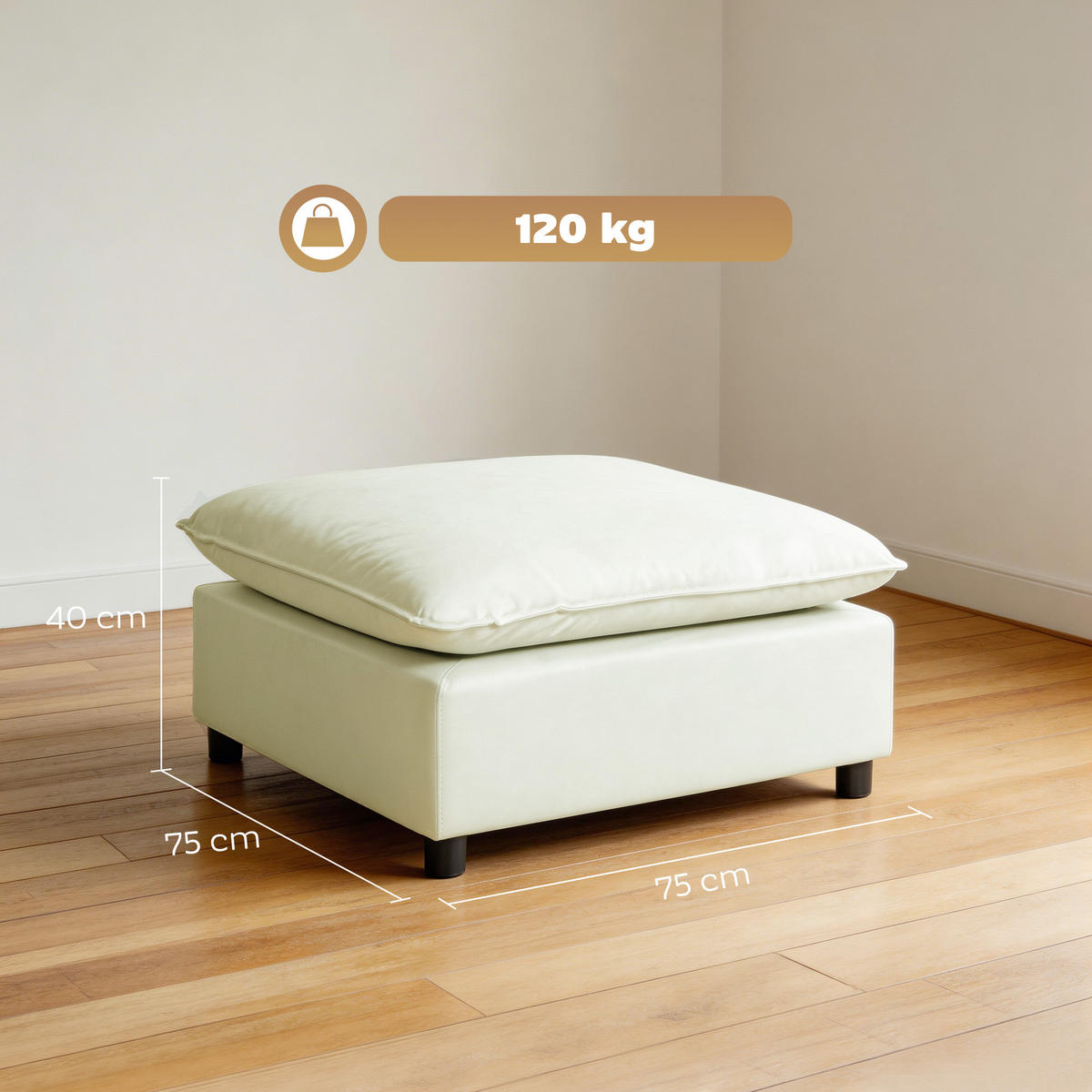 FUSSHOCKER Polyester Cremeweiß - Creme/Schwarz, Holzwerkstoff/Kunststoff (75/40/75cm) - HOMCOM