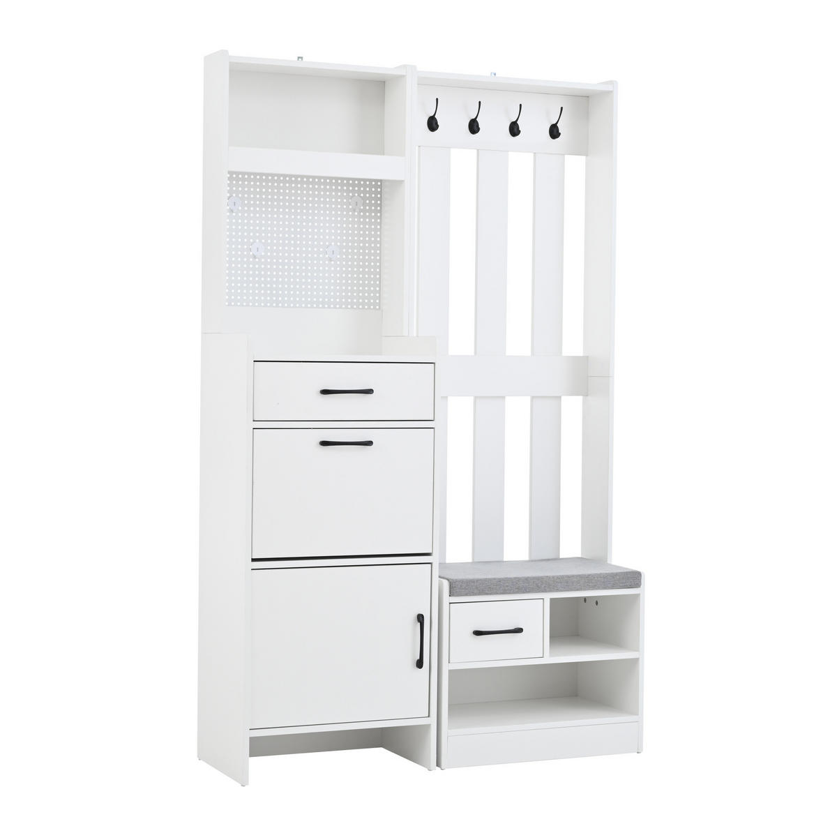 GARDEROBE 110/175,5/35 cm Weiß aus Spanplatte mit Schuhbank - Weiß, Holzwerkstoff (35/175.5/110cm) - OKMYHOME