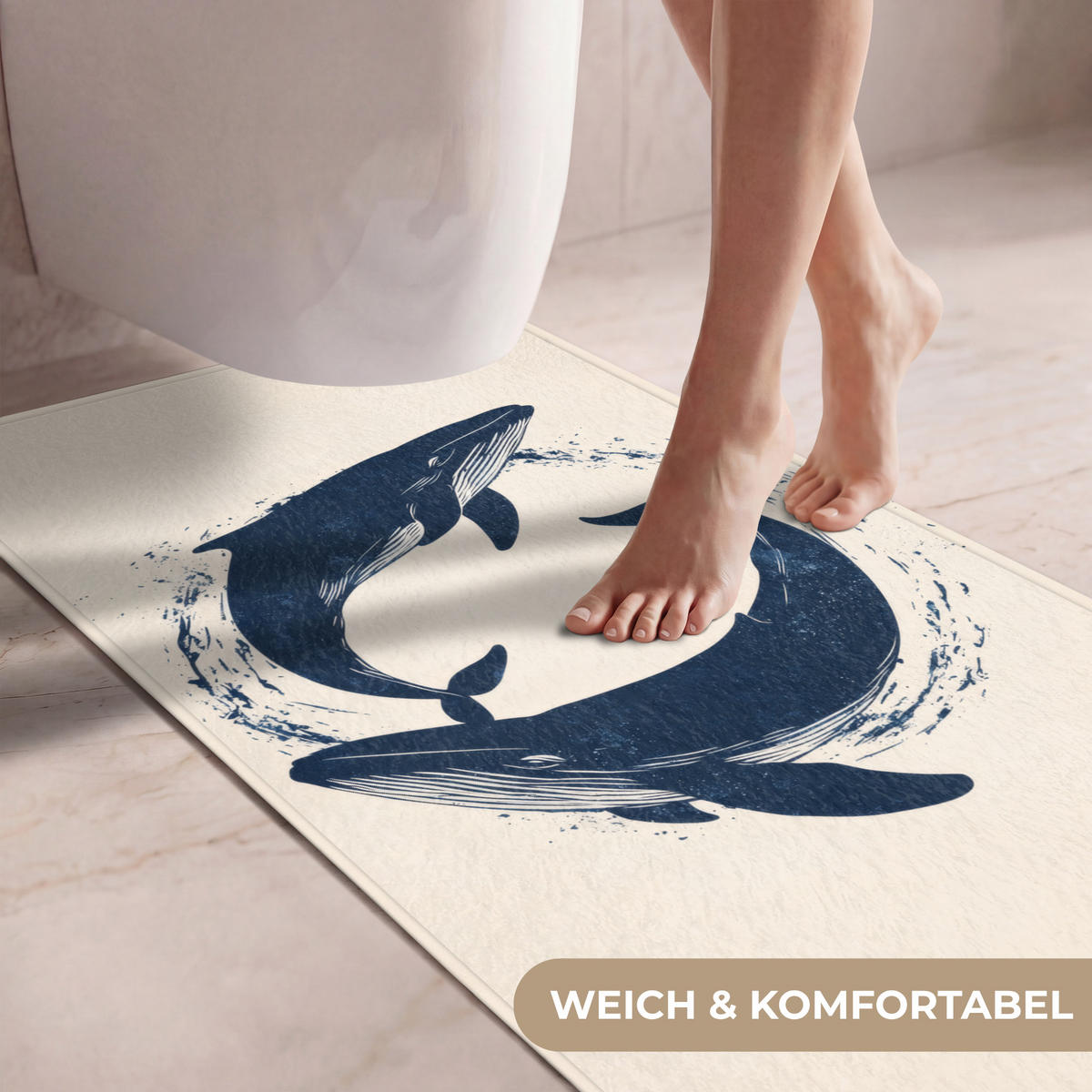 WC PŘEDLOŽKA Velryby - Stříkance - Kruh - Tmavě modrá 60x120 cm - tmavě modrá, textil/plast (60/1cm) - OnlyWow