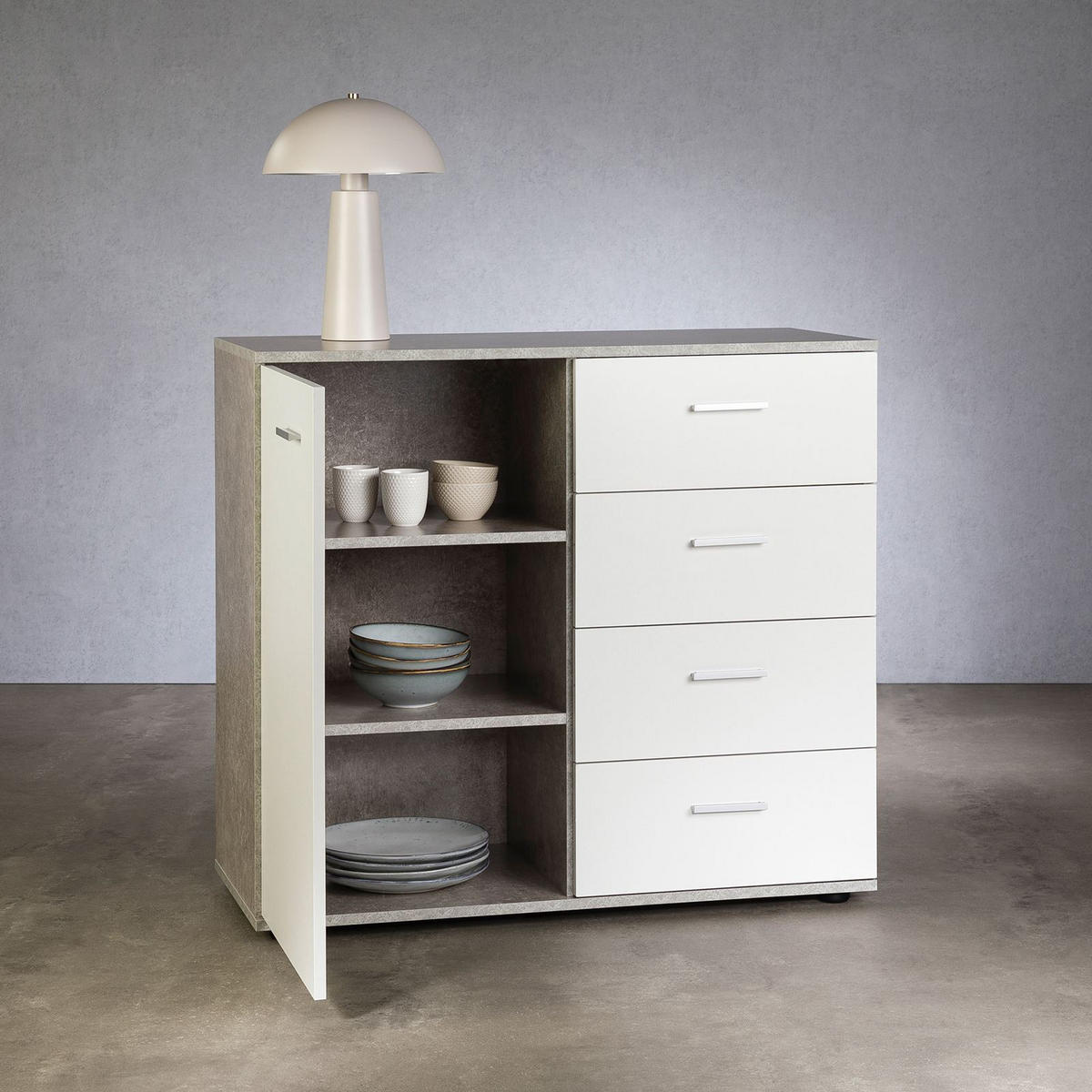 KOMMODE CHICAGO - Weiß/Grau, Holzwerkstoff (91/82/40cm) - CARO-Möbel