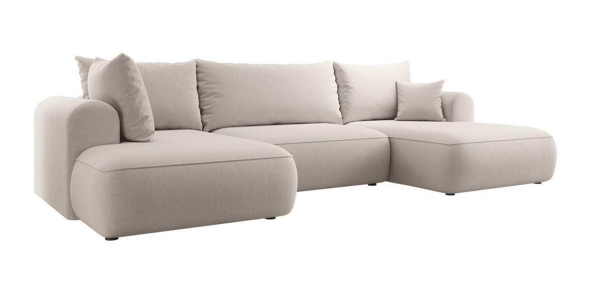 WOHNLANDSCHAFT Ovo Creme Velours - Creme/Schwarz, Textil (375/95/185cm) - Selsey