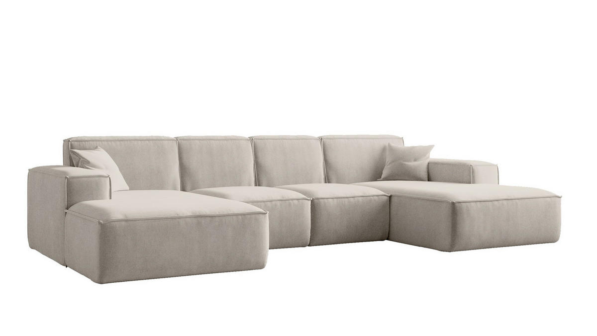 ECKSOFA U-Form Siena, U-förmiges Ecksofa, Stoff Salvador Ecru - Ecru, Holz/Textil (344/165cm) - Kaiser Möbel