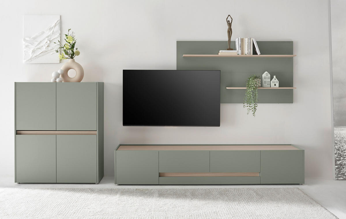 HIGHBOARD Salbei grün, Barista Eiche, Kommode 100 x 120 cm, Center - Salbeigrün/Eichefarben, Holz/Holzwerkstoff (100/120/40cm) - Furn.Design