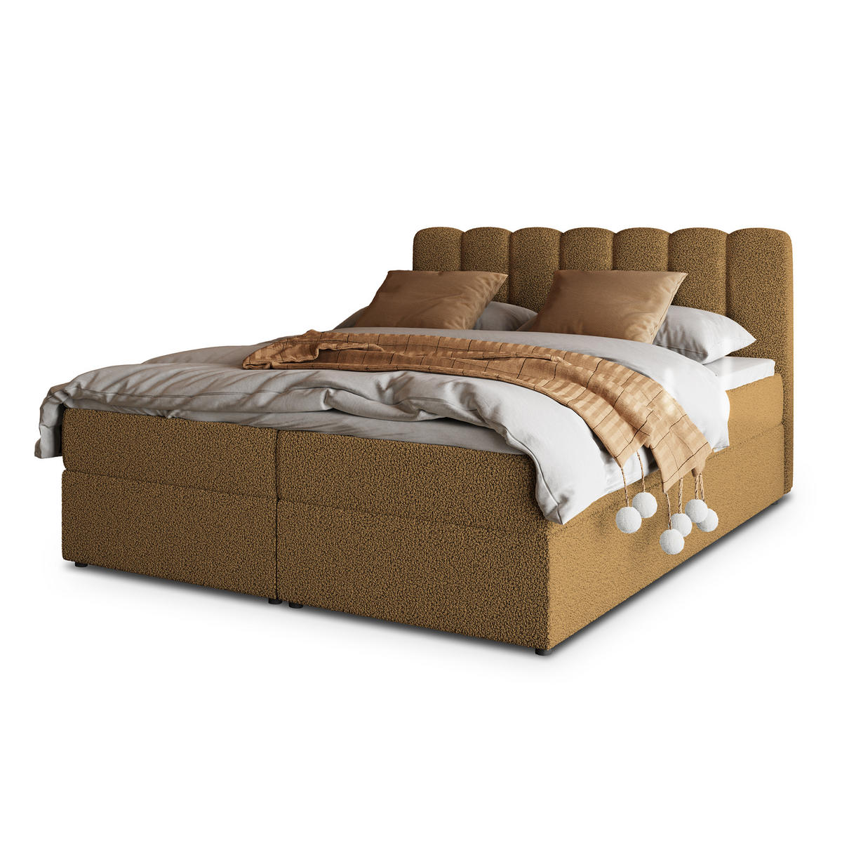 POSTEL BOXSPRING SOLIA 160x200 cm, s matrací a úložným prostorem, med - med, kompozitní dřevo/textil (160/200cm) - MASSENO