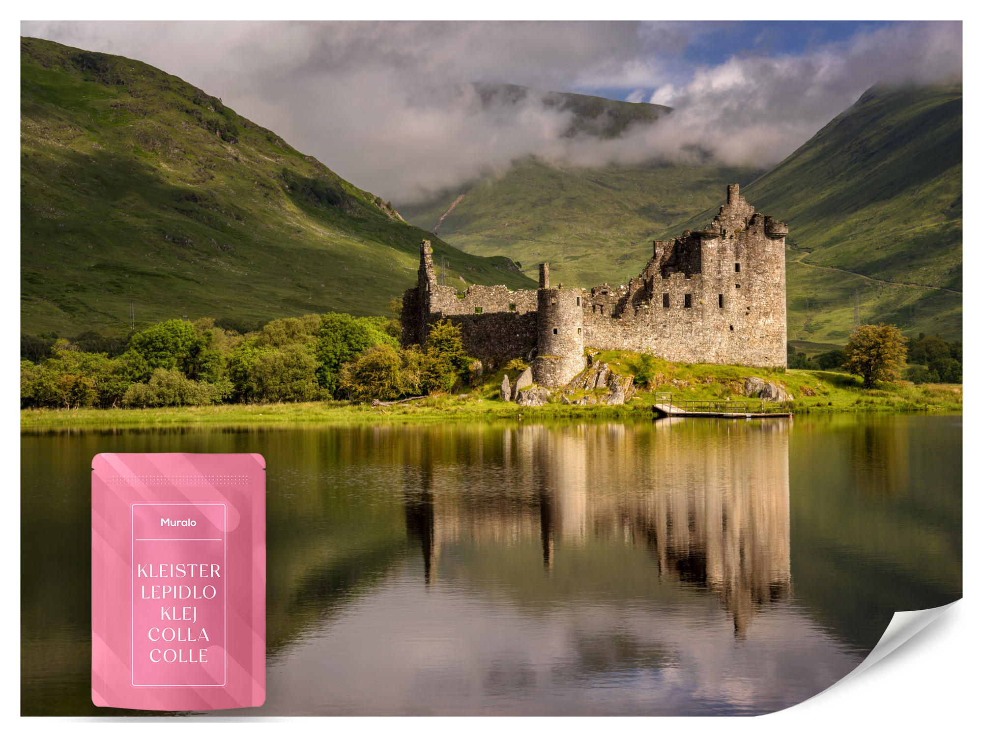 FOTOTAPETE Burgruine Kilchurn See Landschaft 3D 150x105 - Gelb/Beige, Papier (150/105cm) - Muralo