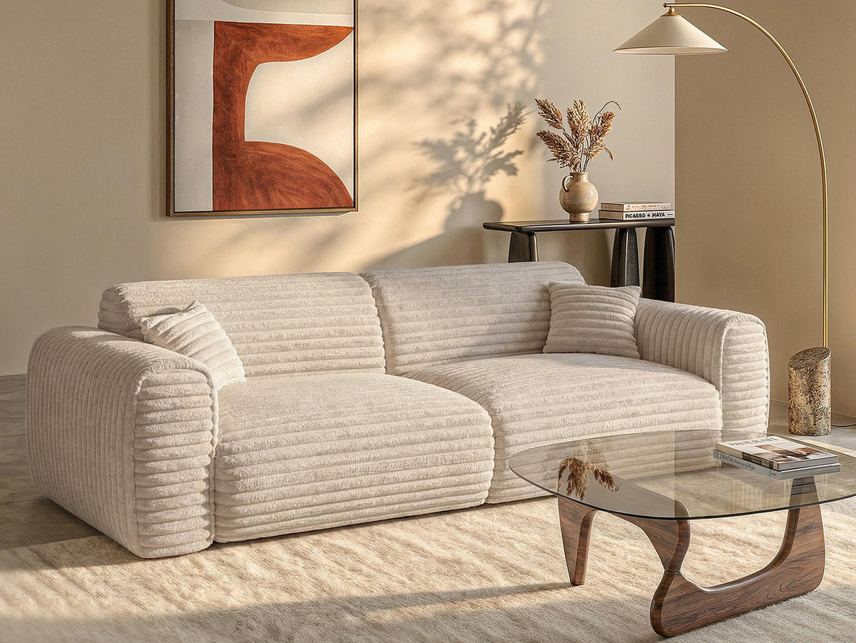 SOFA 4-Sitzer mit Matratze - grob gerippter Cord - Beige - POGNIA - Beige, Textil (236/73/100cm) - Vente-Unique